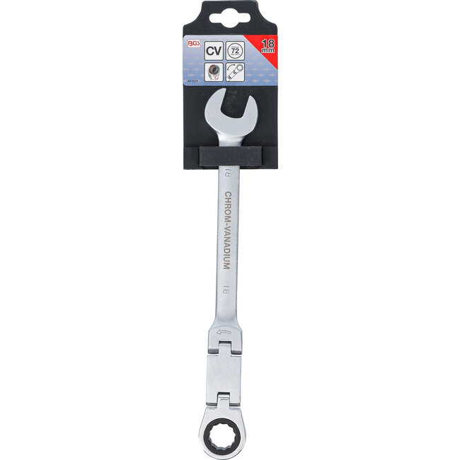 BGS Dubbelscharnierende ratelring-steeksleutel plooibaar 18 mm