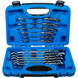 BGS technic Dubbelscharnierende ratelring-steeksleutelset plooibaar 8 - 19 mm 12 delig