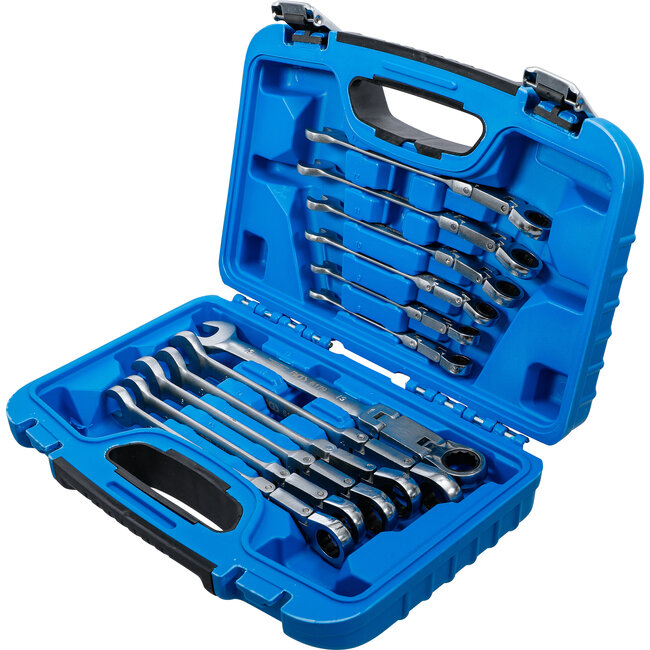 BGS Dubbelscharnierende ratelring-steeksleutelset plooibaar 8 - 19 mm 12 delig