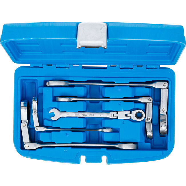 BGS Dubbelscharnierende ratelring-steeksleutelset plooibaar 8 - 19 mm 5 delig