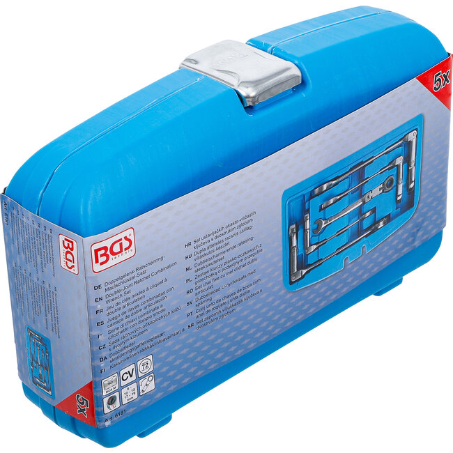 BGS Dubbelscharnierende ratelring-steeksleutelset plooibaar 8 - 19 mm 5 delig