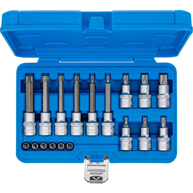 BGS Dopsleutelbitset 1/4" / 1/2" Torx met boring 18 delig