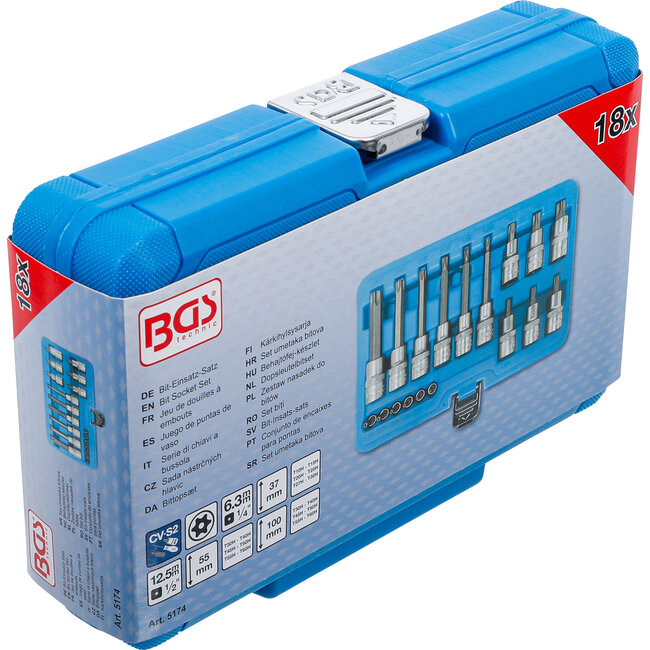 BGS Dopsleutelbitset 1/4" / 1/2" Torx met boring 18 delig