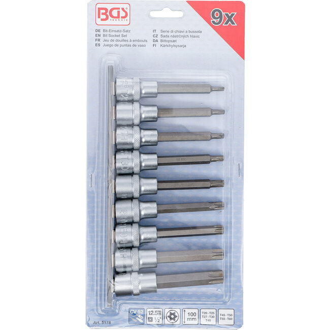 BGS Dopsleutelbitset 1/2" Torx met boring 9 delig