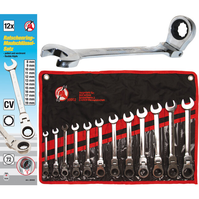 BGS Ratelring-steeksleutelset flexibele koppen 8 - 19 mm 12 delig