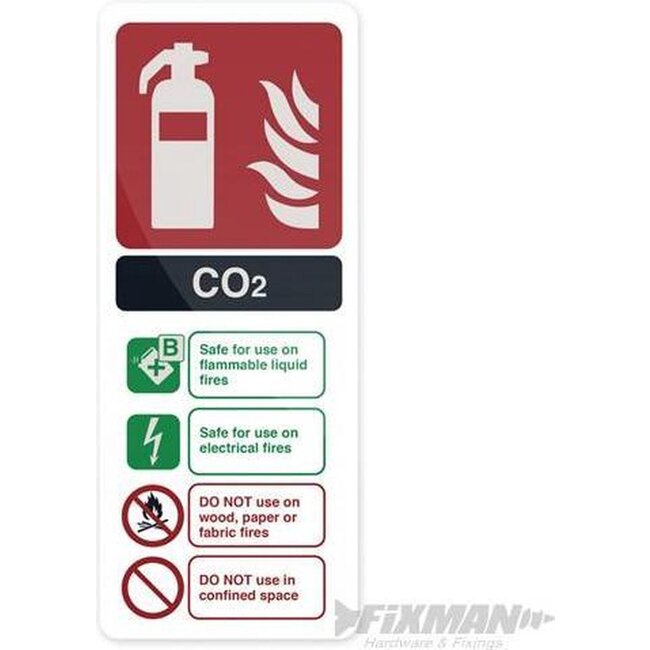 Fixman waarschuwingsbord (sticker) CO2 EN3 brandblusser 202 x 82 mm, zelfklevend