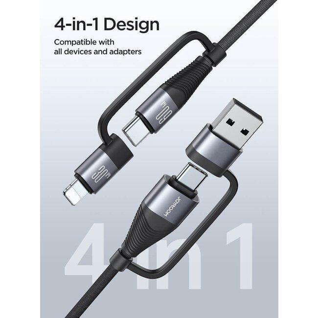 Joyroom Multifunctionele 4 in 1 laadkabel, USB-A - USB-C - Lightning