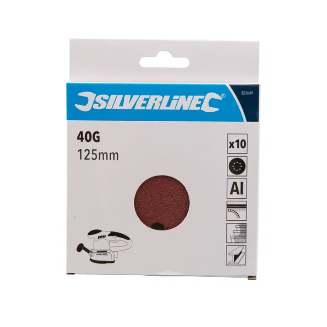 Silverline Schuurschijven 125 mm - korrel 40 - klittenband - stofgaten - 10 stuks