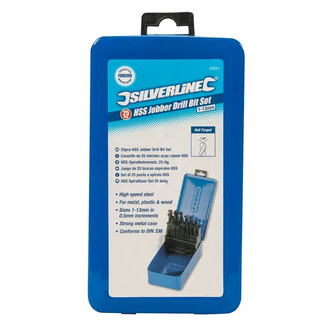 Silverline Metaalboorset - 1 t/m 13 mm - HSS-R staal - 25 delig