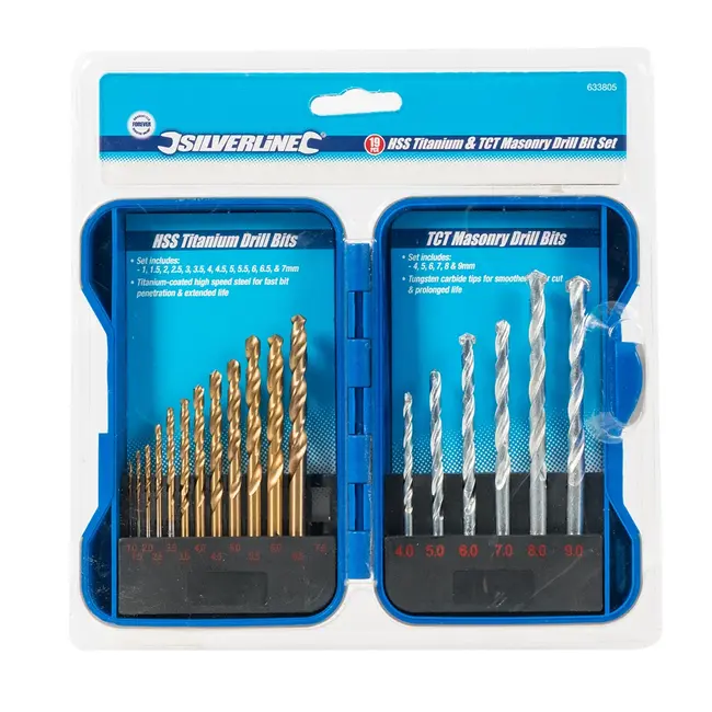Silverline Metaal- en steenboren set - 1 t/m 9 mm - 19 delig