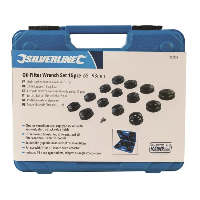Silverline Oliefiltersleutelset - 65 t/m 93 mm - 15 delig