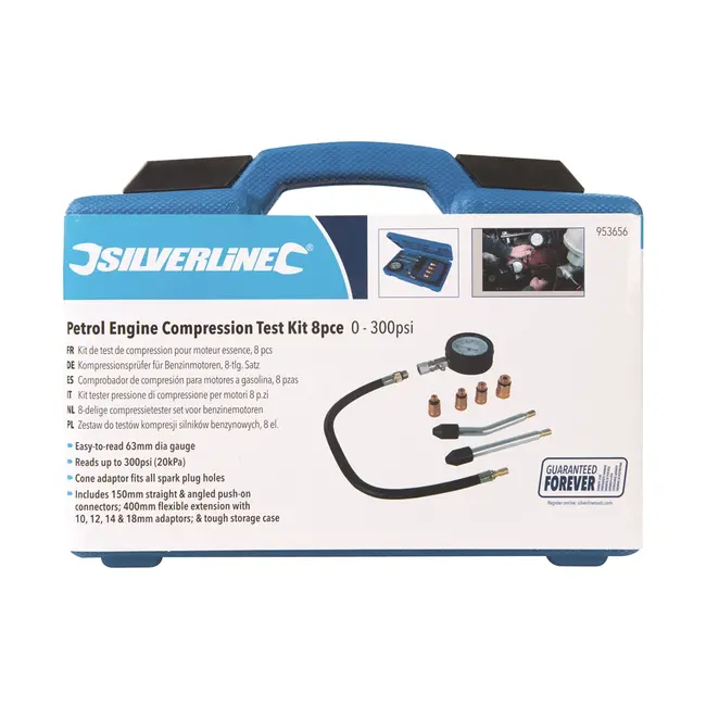 Silverline Compressietester set - 0 t/m 300 psi - 8 delig