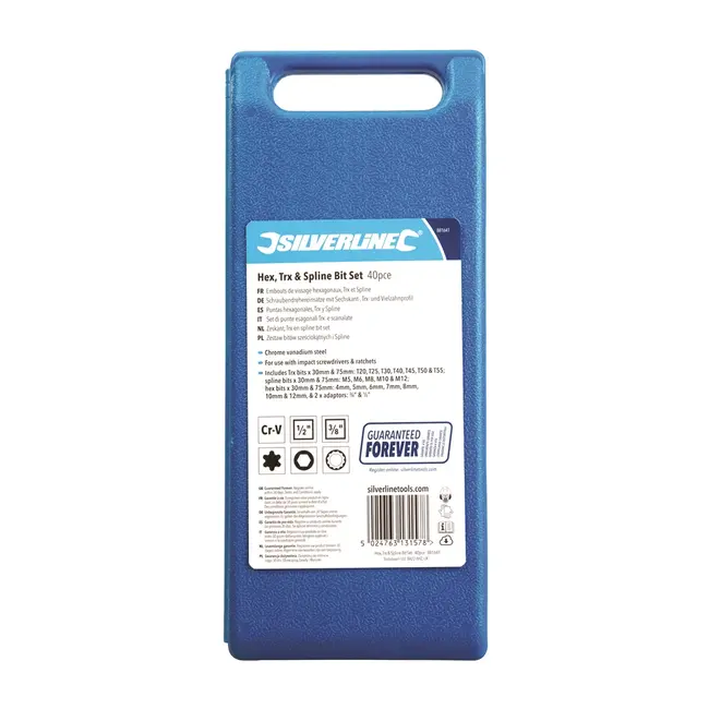 Silverline Slagvaste Bitset – Trx, 12-kant en Zeskant – 30 en 75 mm – Inclusief Adapters