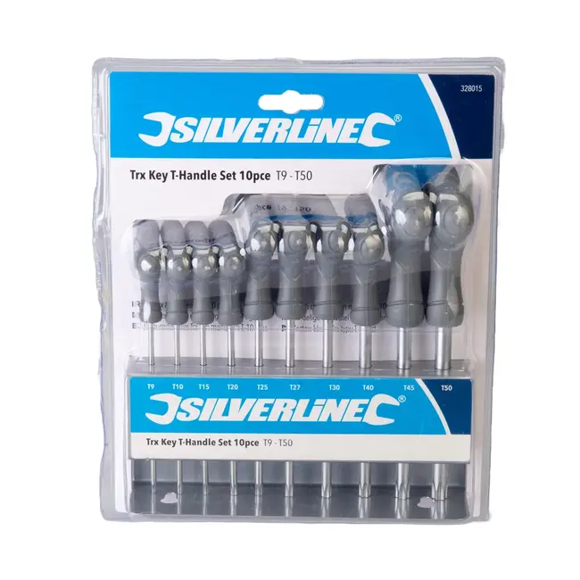 Silverline Torx sleutel set met T-handvat - T9 t/m T50 - 10 delig