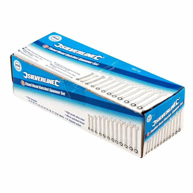 Silverline Steek-ringratelsleutel set - 8 t/m 19 mm - 12 delig