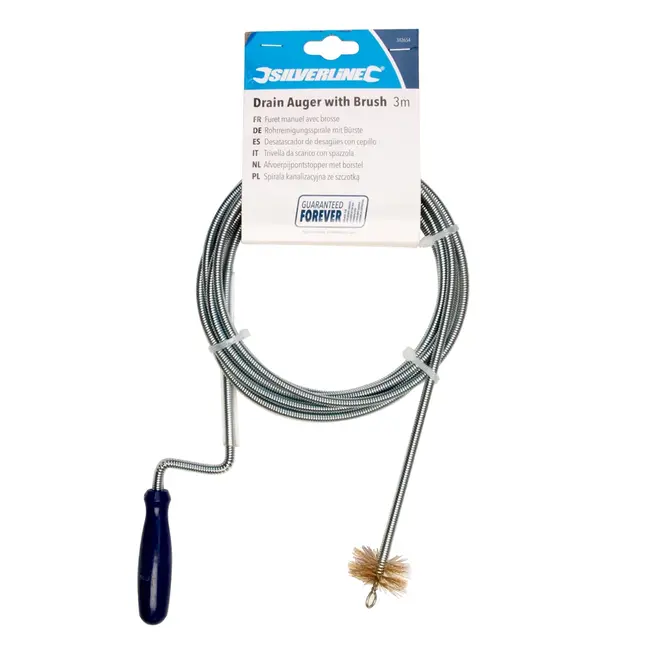 Silverline Afvoerpijpontstopper met borstel - 3 meter