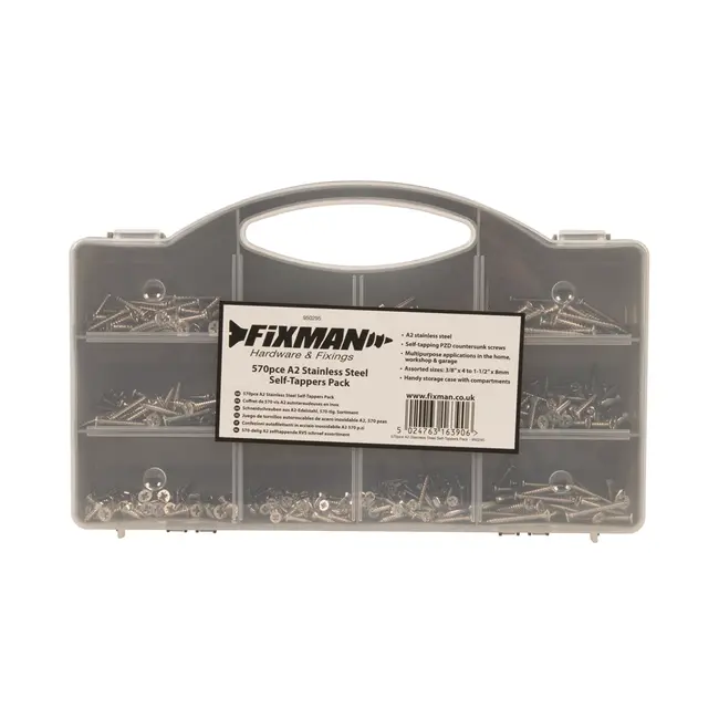 Fixman A2 zelftappende RVS schroef assortiment 570 delig