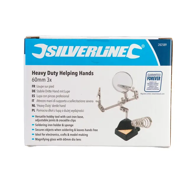 Silverline Derde hand met 6 cm vergrootglas, houder en spons - Heavy Duty