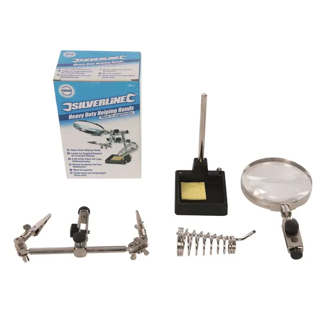 Silverline Derde hand met 6 cm vergrootglas, houder en spons - Heavy Duty