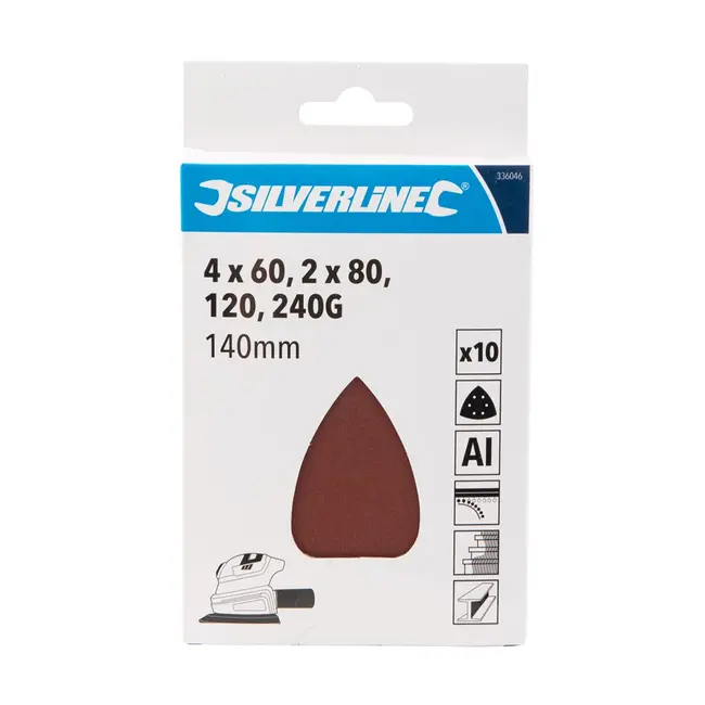 Silverline Schuurvellen 140 mm delta - korrel 60 t/m 240 - klittenband - 10 stuks