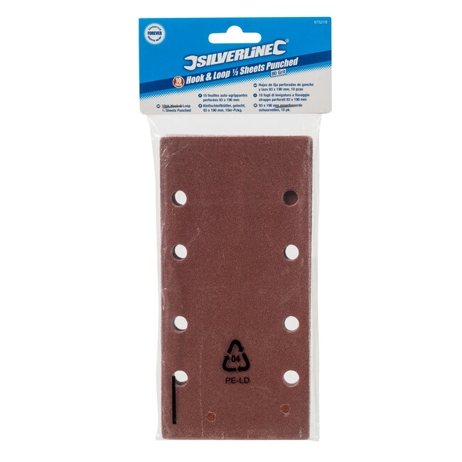 Silverline Schuurvellen 93 x 190 mm - korrel 80 - klittenband - stofgaten - 10 stuks