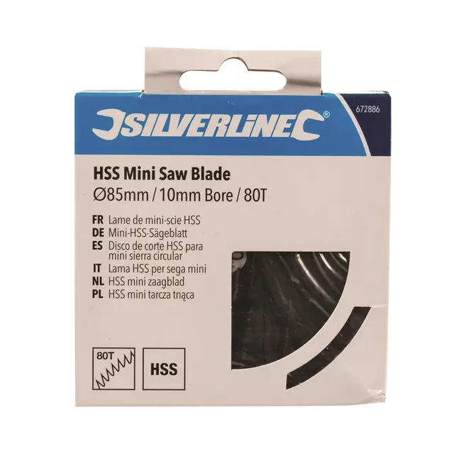 Silverline Mini zaagblad Ø 85 mm - 80 tanden - asgat 10 mm - HSS