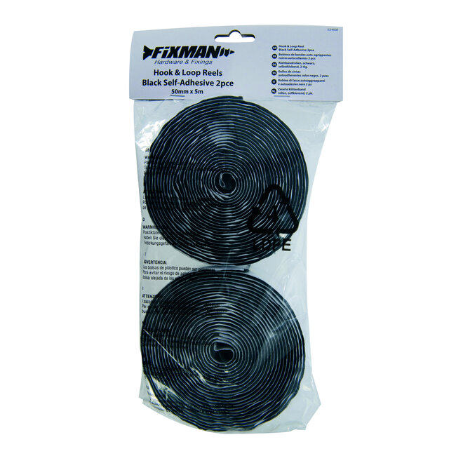Fixman Zwarte klittenband - zelfklevend - 50 mm x 5 meter