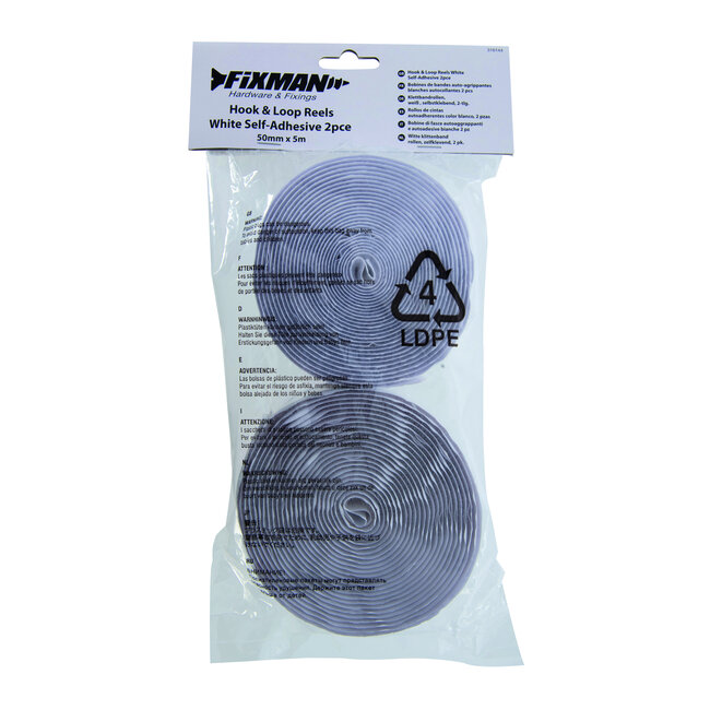 Fixman Witte klittenband - zelfklevend - 50 mm x 5 meter