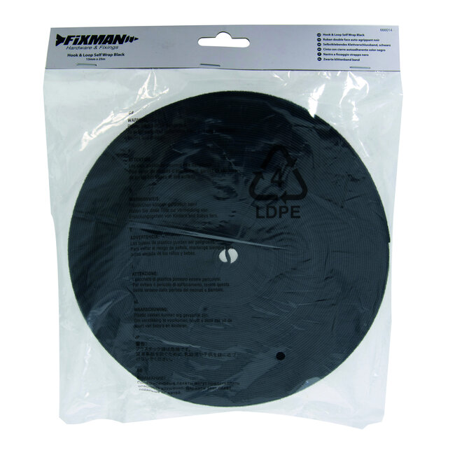 Fixman Zwarte klittenband - dubbelzijdig - 13 mm x 25 meter