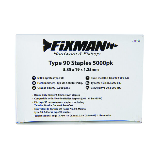 Fixman Type 90 nietjes - 19 mm - 5000 stuks