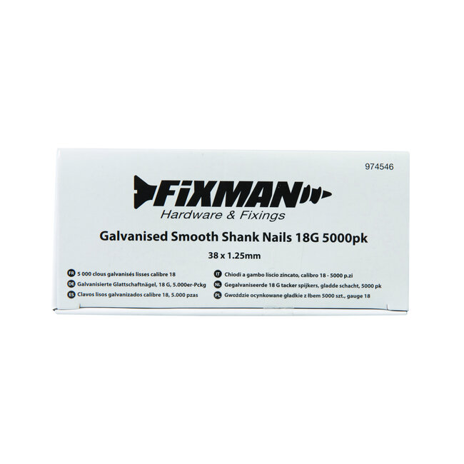 Fixman Tacker spijkers - 18 gauge - 38 x 1,25 mm - 5000 stuks