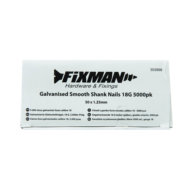 Fixman Tacker spijkers - 18 gauge - 50 x 1,25 mm - 5000 stuks