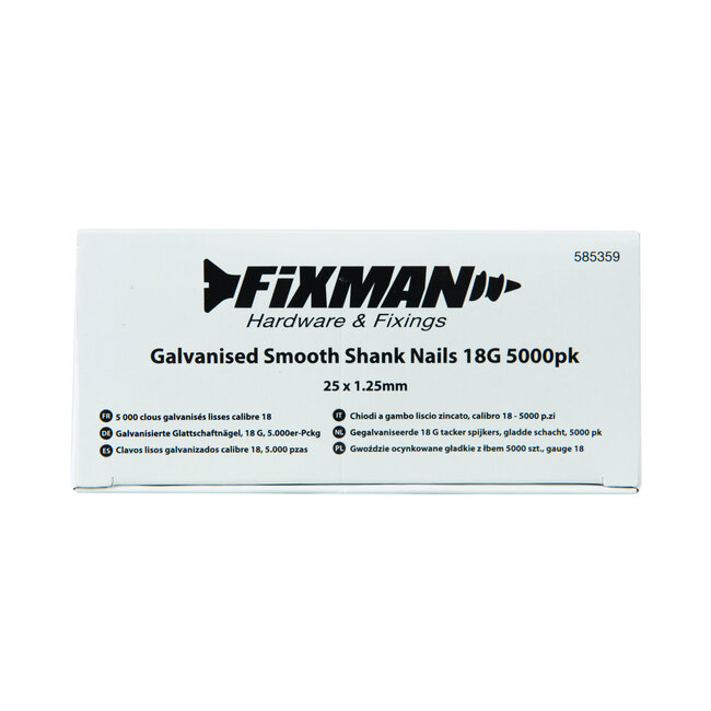 Fixman Tacker spijkers - 18 gauge - 25 x 1,25 mm - 5000 stuks