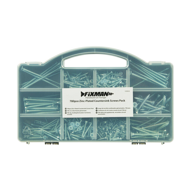 Fixman Verzinkschroef assortiment - zink geplateerd - 780 delig