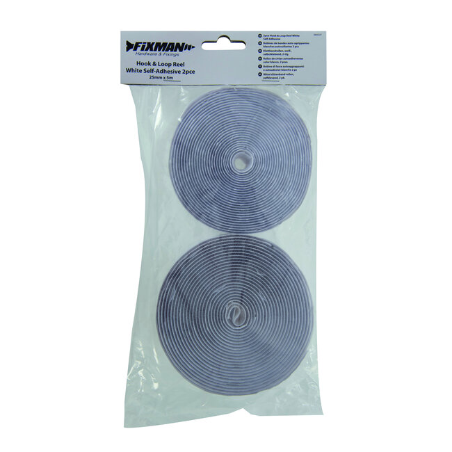 Fixman Witte klittenband rollen, zelfklevend, 2 pak 25 mm x 5 meter