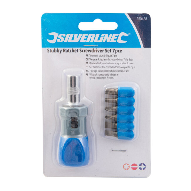 Silverline 7 delige stubbie ratelschroevendraaier set