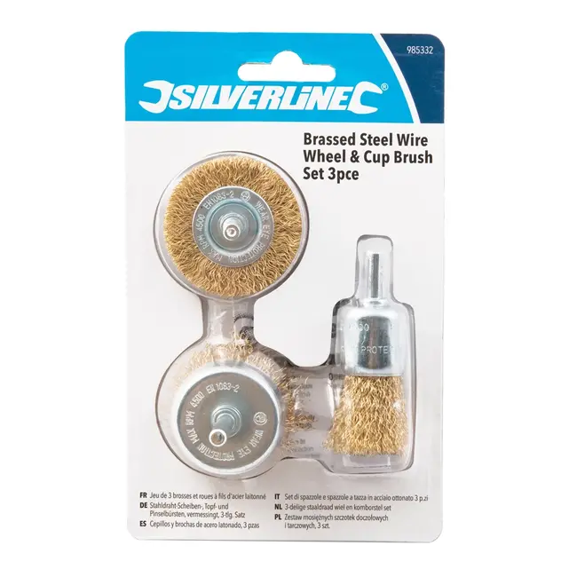 Silverline 3 delige staaldraad wiel en komborstel set