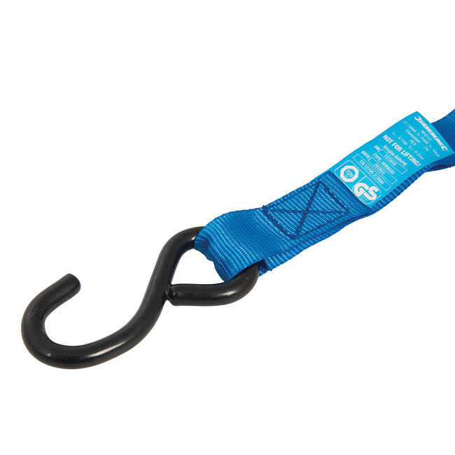 Silverline S-haak ratel sjorband 4,5 m x 23 mm, vermogen 250 kg, capaciteit 500 kg