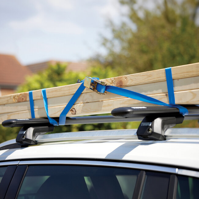 Silverline S-haak ratel sjorbanden set, 4 pak 4 m x 25 mm, vermogen 350 kg, sjorkracht 700 kg