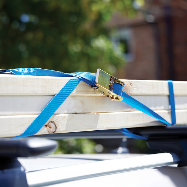 Silverline S-haak ratel sjorbanden set, 4 pak 4 m x 25 mm, vermogen 350 kg, sjorkracht 700 kg