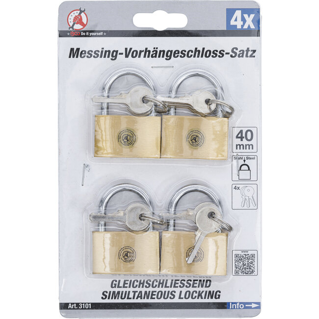 BGS Messing hangslotenset gelijksluitend 40 mm, 4 delig