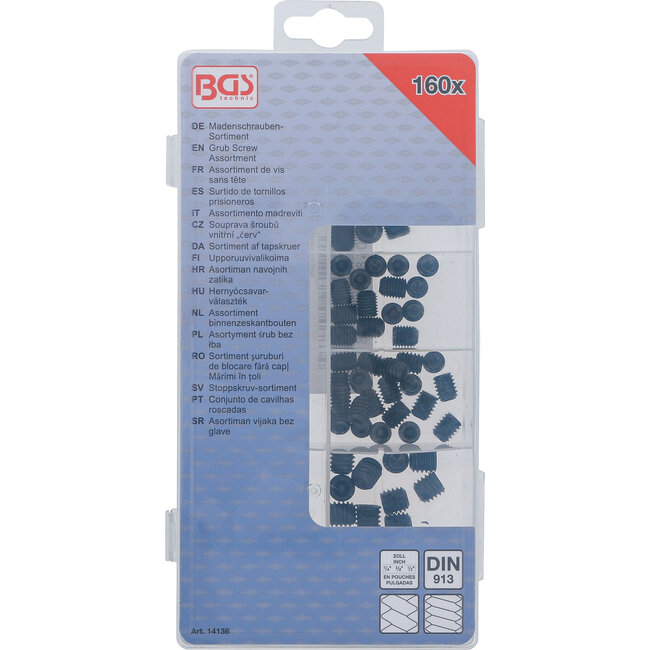 BGS Assortiment inbus stelschroeven inchmaten 160 delig