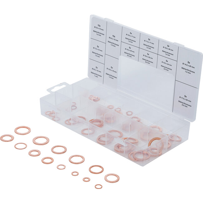 BGS Assortiment afdichtringen koper metrisch voor olieaftapschroeven, 75 delig