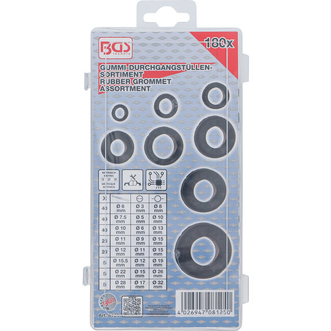 BGS Assortiment doorvoertulen rubber metrisch, 180 delig