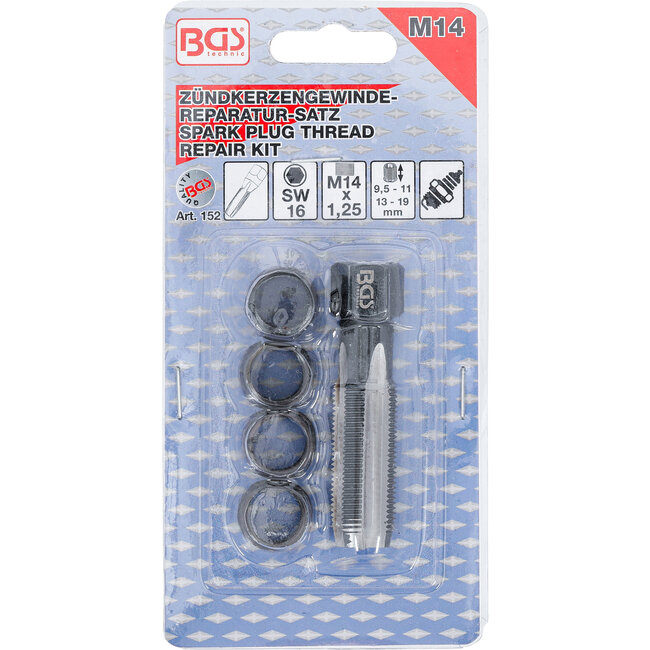 BGS Reparatieset voor vonk bougie schroefdraad M14 x 1,25 mm, 5 delig
