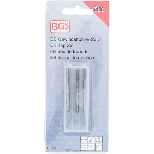BGS Draadsnijtapset voor-, middel- en nasnijder M3 x 0,5 3 delig