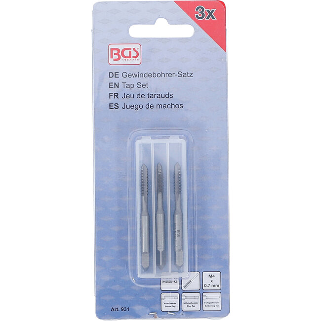 BGS Draadsnijtapset voor-, middel- en nasnijder M4 x 0,7 3 delig