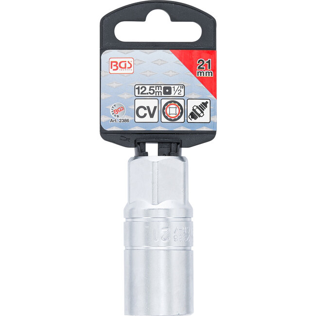 BGS Bougiedopsleutel met rubberring, twaalfkant 1/2" 21 mm