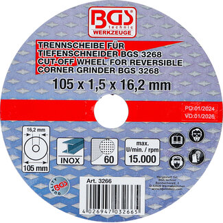 BGS technic Doorslijpschijf voor BGS doorslijpmachine Ø 105 x 1,5 x 16,2 mm