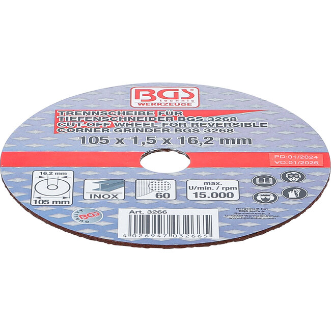 BGS Doorslijpschijf voor BGS doorslijpmachine Ø 105 x 1,5 x 16,2 mm